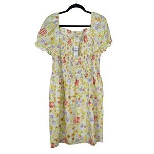 LOFT outlet puff sleeve gingham floral cute cottage dress woman's large